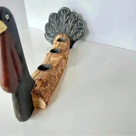 Turkey Tapered Candle Holder Centerpiece Carved Wood Branch Log Thanksgiving - Picture 10 of 16
